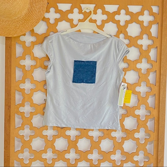 PRIVATE CIRCLE Baby Tee Top Satin Metallic Blue - Picture 2 of 15